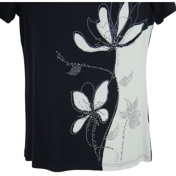 Variations Top Womens Size Small Blue White Studs Floral Short Sleeve Scoop - Picture 3 of 6
